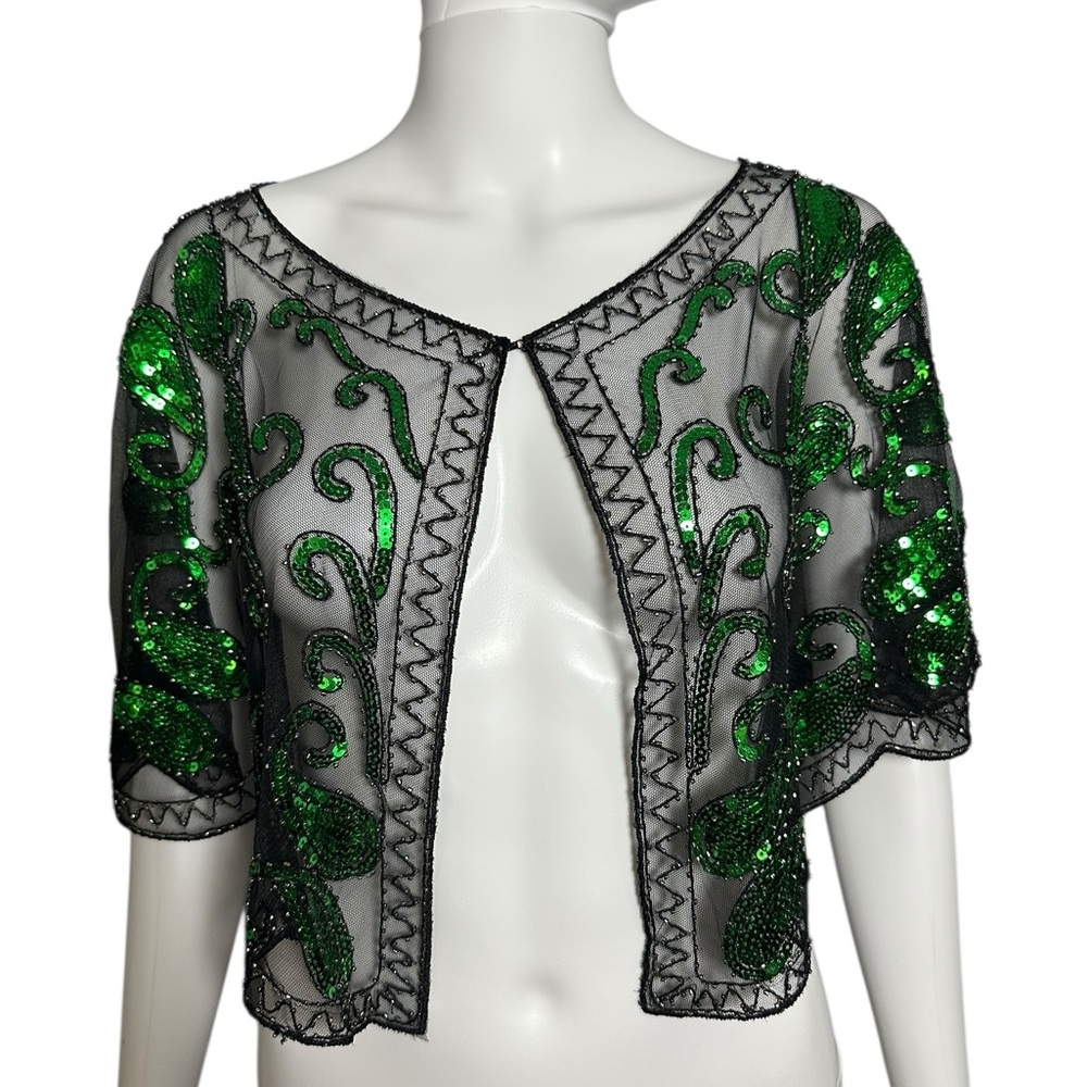 Elegant Green Sequin Crop Top